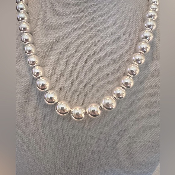 Silver Beaded Pearl Ball Graduated Necklace - Picture 2 of 5